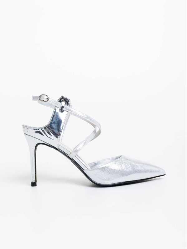 Pantofi dama argintii din material textil Saleena, 5 - Kalapod.net