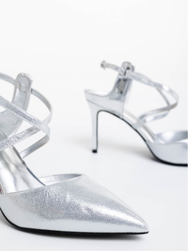 Pantofi dama argintii din material textil Saleena, 6 - Kalapod.net