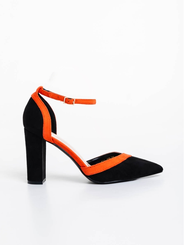 Pantofi dama portocalii cu negru cu toc din material textil Ozora, 5 - Kalapod.net
