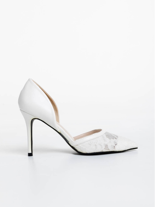Pantofi dama albi cu toc din material textil si piele ecologica Orella, 5 - Kalapod.net