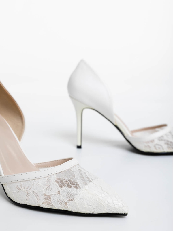 Pantofi dama albi cu toc din material textil si piele ecologica Orella, 6 - Kalapod.net