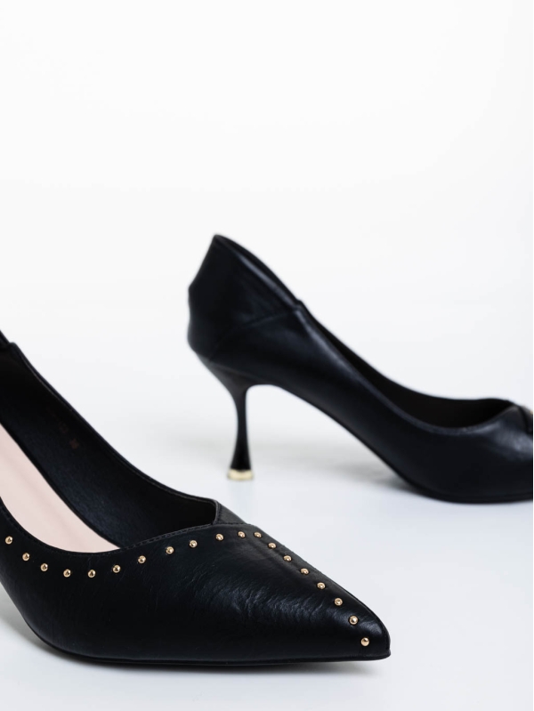 Pantofi dama negri cu toc din piele ecologica Olivea, 6 - Kalapod.net