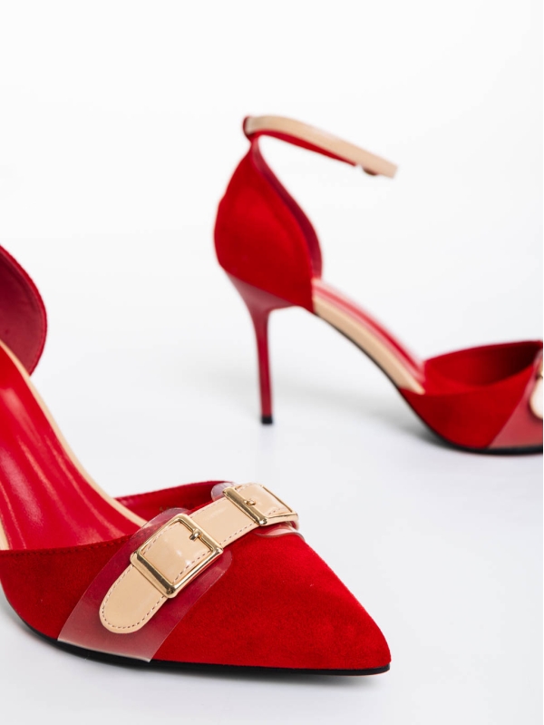 Pantofi dama rosii cu toc din material textil Teiana, 6 - Kalapod.net
