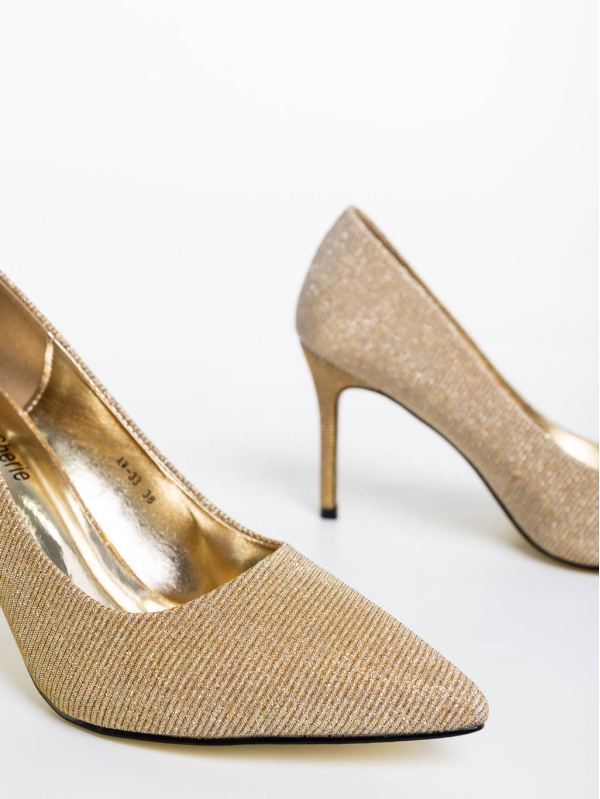 Pantofi dama aurii cu toc din material textil Odella, 6 - Kalapod.net
