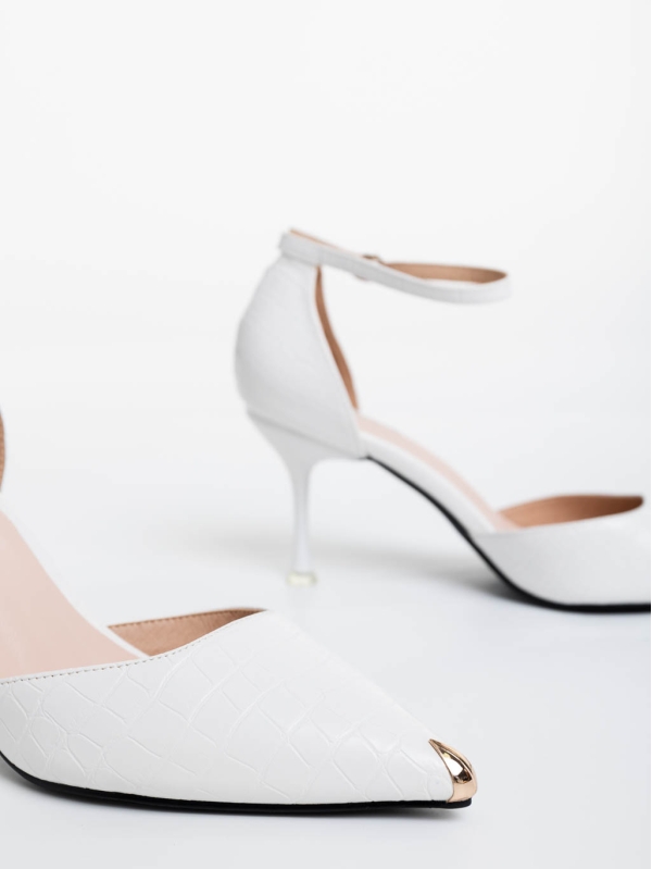Pantofi dama albi cu toc din piele ecologica Sarama, 6 - Kalapod.net