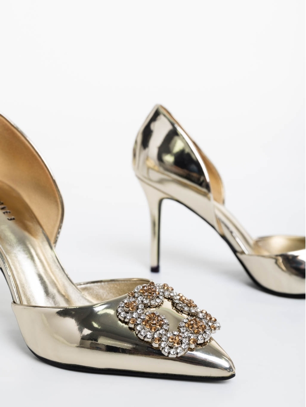 Pantofi dama aurii cu toc din piele ecologica Danyella, 6 - Kalapod.net