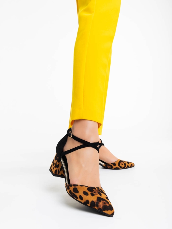 Pantofi dama leopard cu toc din material textil Sisley, 2 - Kalapod.net