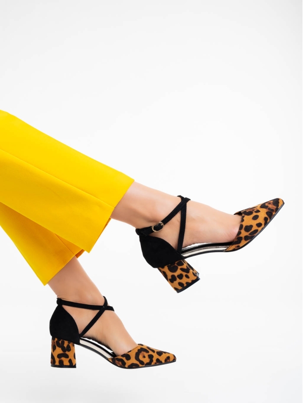 Pantofi dama leopard cu toc din material textil Sisley, 3 - Kalapod.net