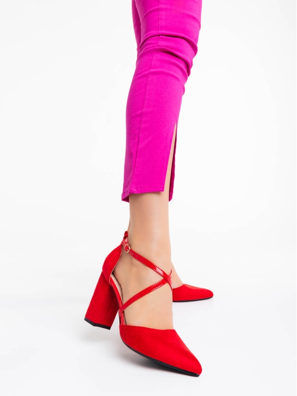 Pantofi dama rosii cu toc din material textil Sirenna, 2 - Kalapod.net