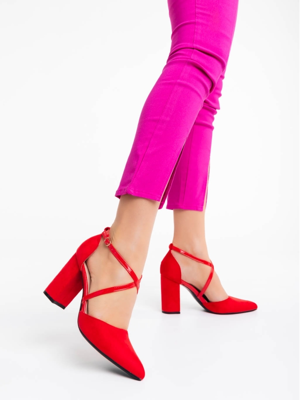 Pantofi dama rosii cu toc din material textil Sirenna, 3 - Kalapod.net