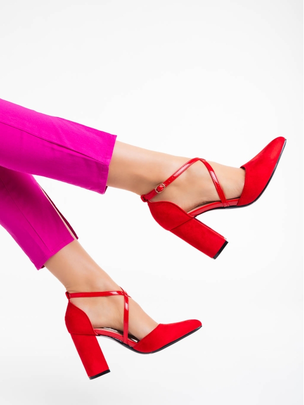 Pantofi dama rosii cu toc din material textil Sirenna, 4 - Kalapod.net