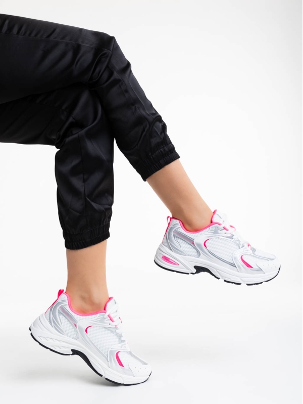 Pantofi sport dama albi cu roz din material textil Dunya, 4 - Kalapod.net
