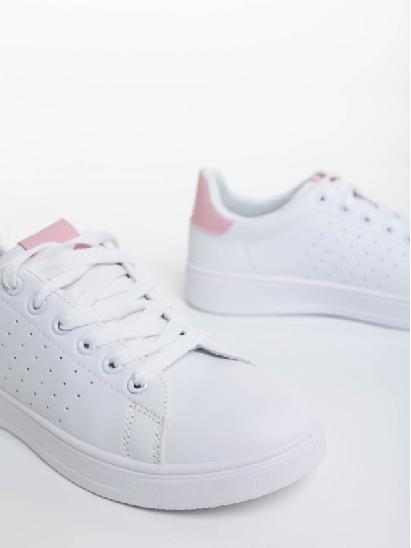 Pantofi sport dama albi cu roz din piele ecologica Rasine, 6 - Kalapod.net