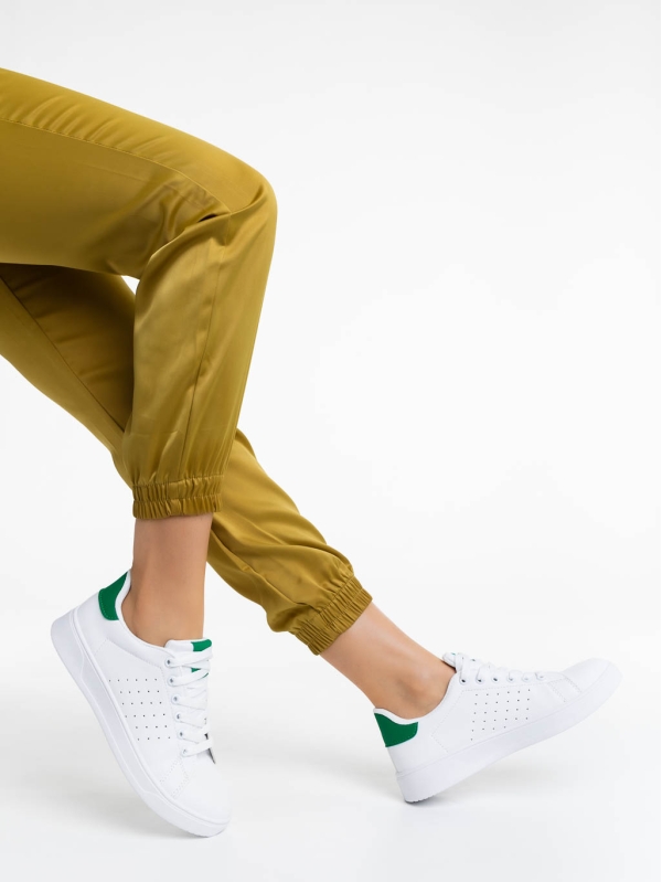 Pantofi sport dama albi cu verde din piele ecologica Rasine, 4 - Kalapod.net