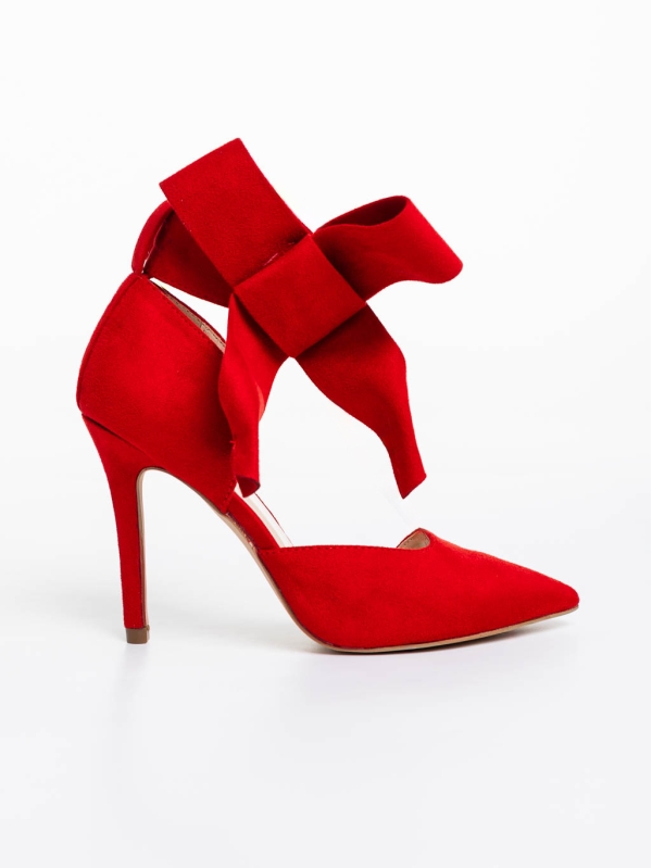 Pantofi dama rosii cu toc din material textil Tanicha, 7 - Kalapod.net