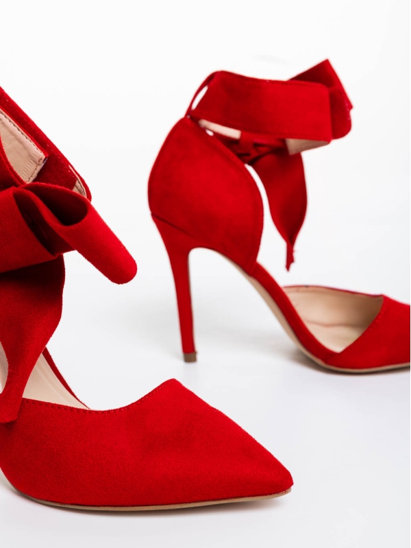 Pantofi dama rosii cu toc din material textil Tanicha, 8 - Kalapod.net
