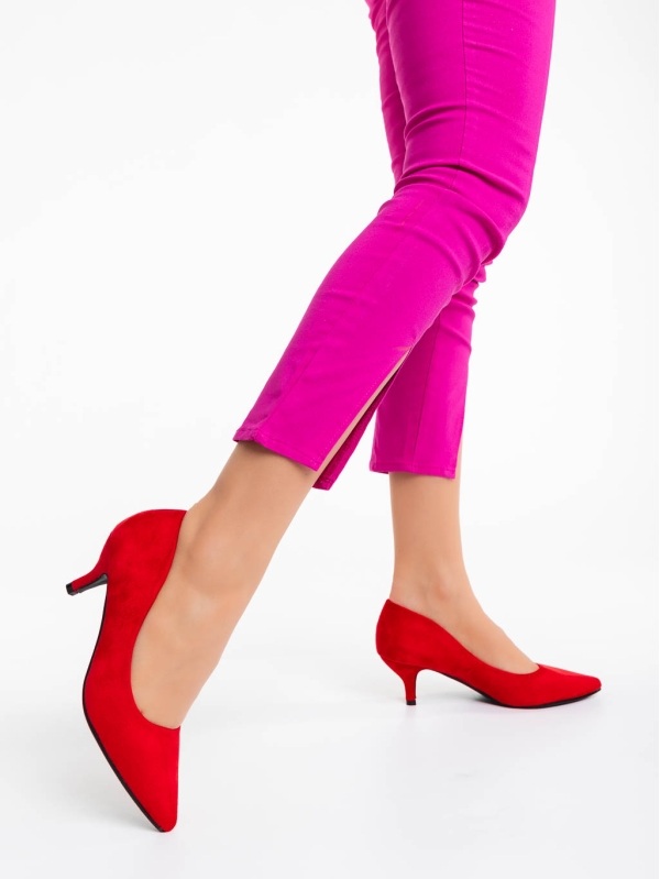 Pantofi dama rosii cu toc din material textil Triona, 2 - Kalapod.net