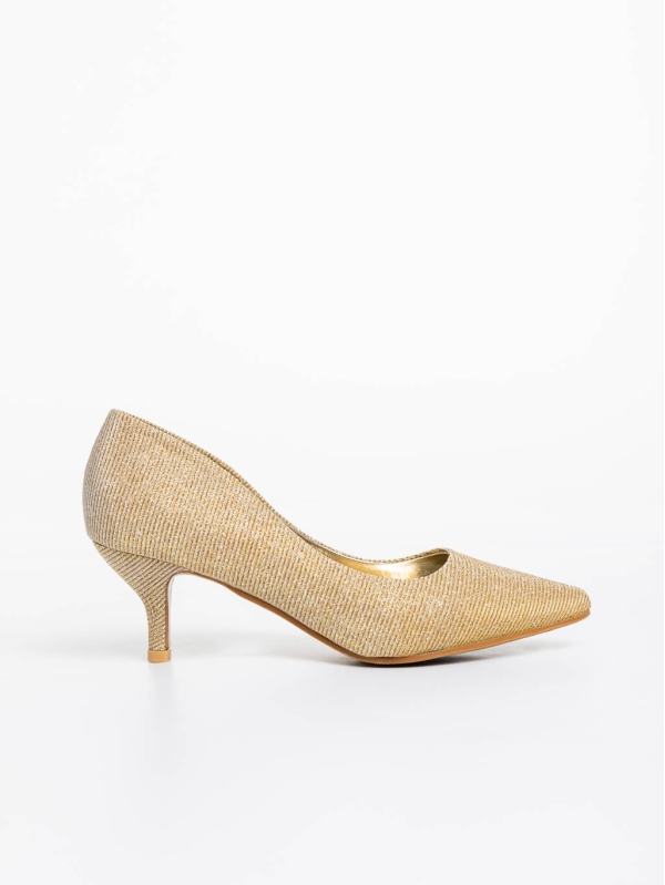 Pantofi dama aurii cu toc din material textil Desma, 5 - Kalapod.net