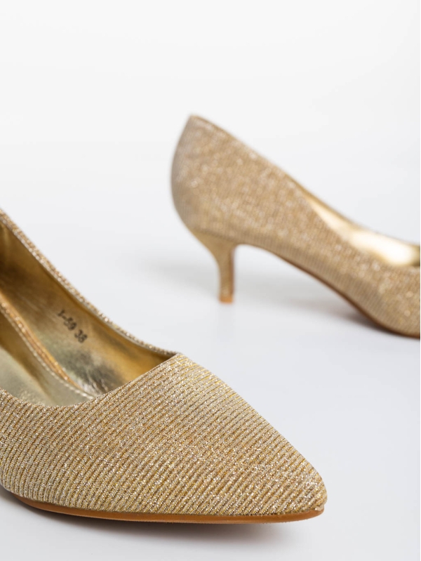 Pantofi dama aurii cu toc din material textil Desma, 6 - Kalapod.net