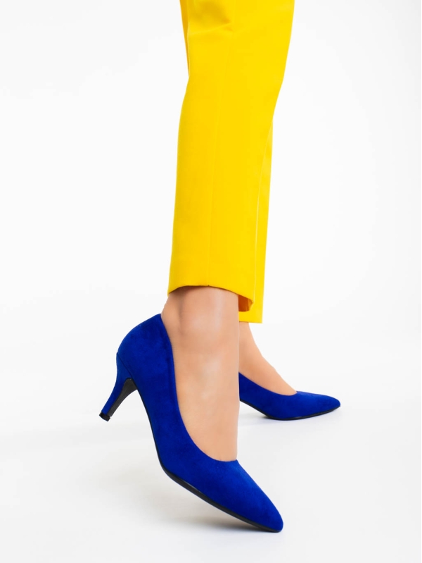 Pantofi dama albastri cu toc din material textil Dayla - Kalapod.net