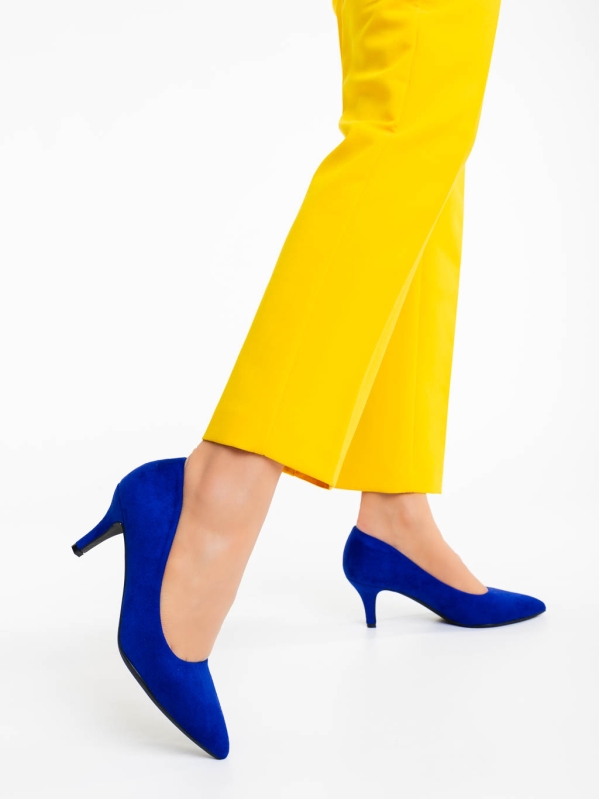 Pantofi dama albastri cu toc din material textil Dayla, 2 - Kalapod.net