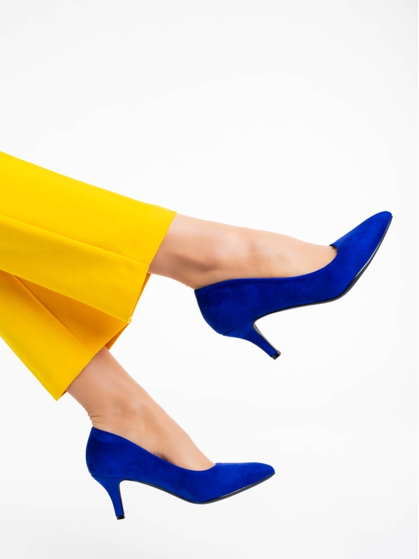 Pantofi dama albastri cu toc din material textil Dayla, 3 - Kalapod.net