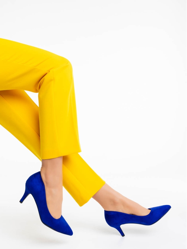 Pantofi dama albastri cu toc din material textil Dayla, 4 - Kalapod.net