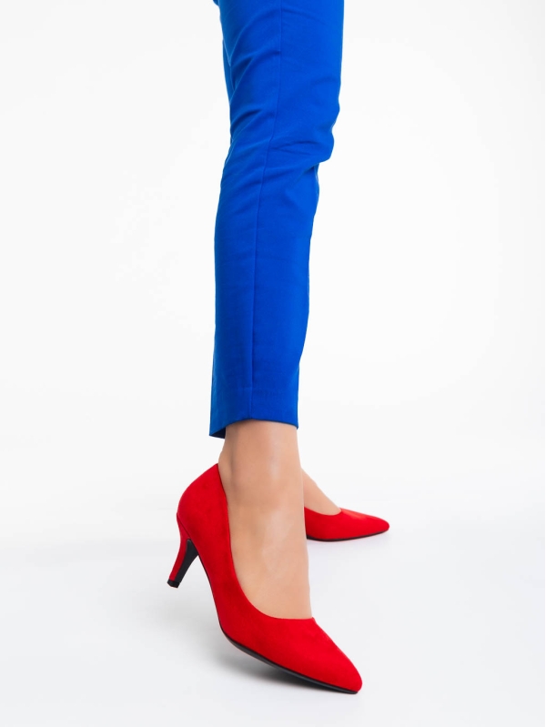 Pantofi dama rosii cu toc din material textil Dayla - Kalapod.net