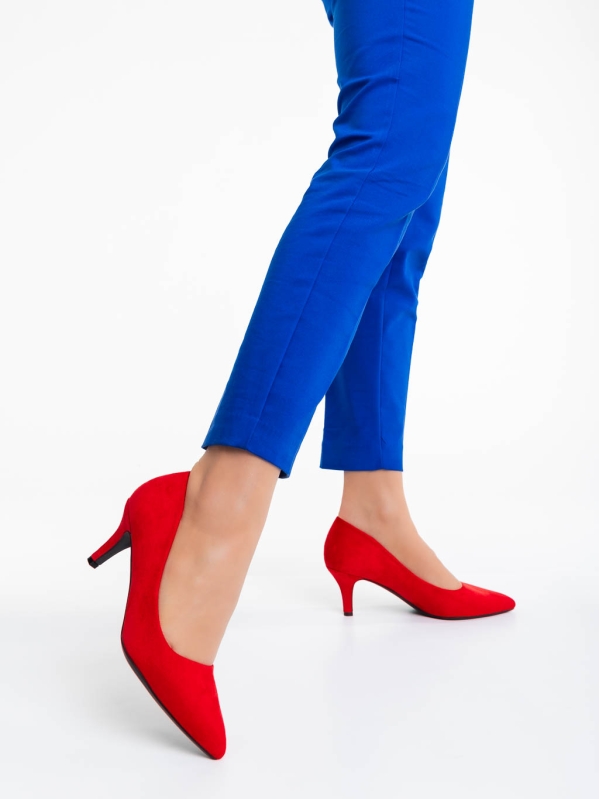 Pantofi dama rosii cu toc din material textil Dayla, 2 - Kalapod.net