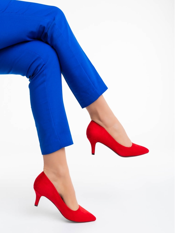 Pantofi dama rosii cu toc din material textil Dayla, 4 - Kalapod.net