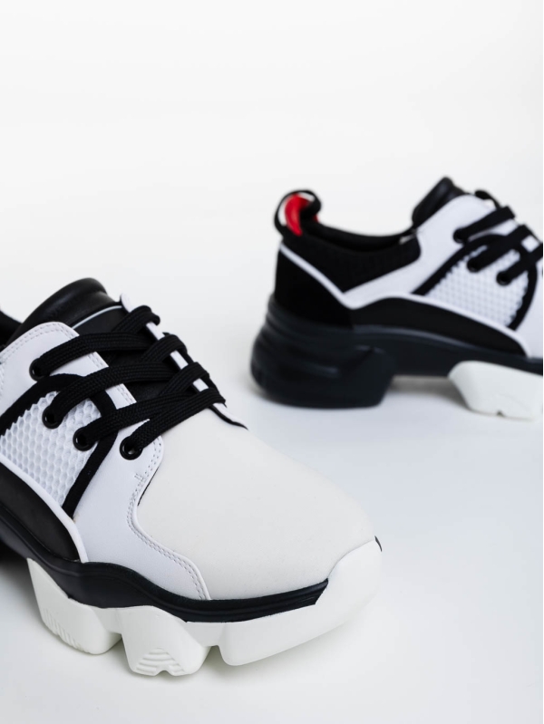 Pantofi sport dama albi cu negru din material textil Nalini, 6 - Kalapod.net