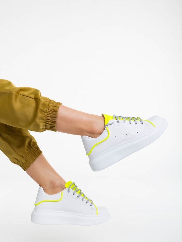 Pantofi sport dama albi cu galben din piele ecologica Brinda, 3 - Kalapod.net