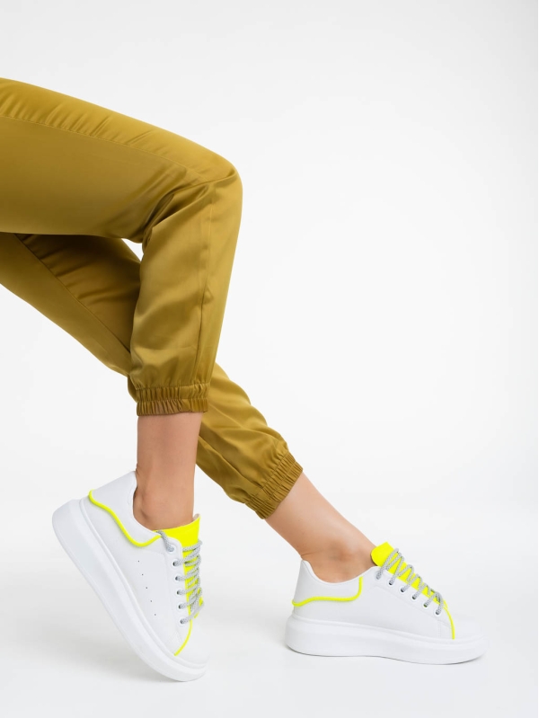 Pantofi sport dama albi cu galben din piele ecologica Brinda, 4 - Kalapod.net
