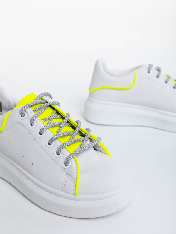 Pantofi sport dama albi cu galben din piele ecologica Brinda, 6 - Kalapod.net