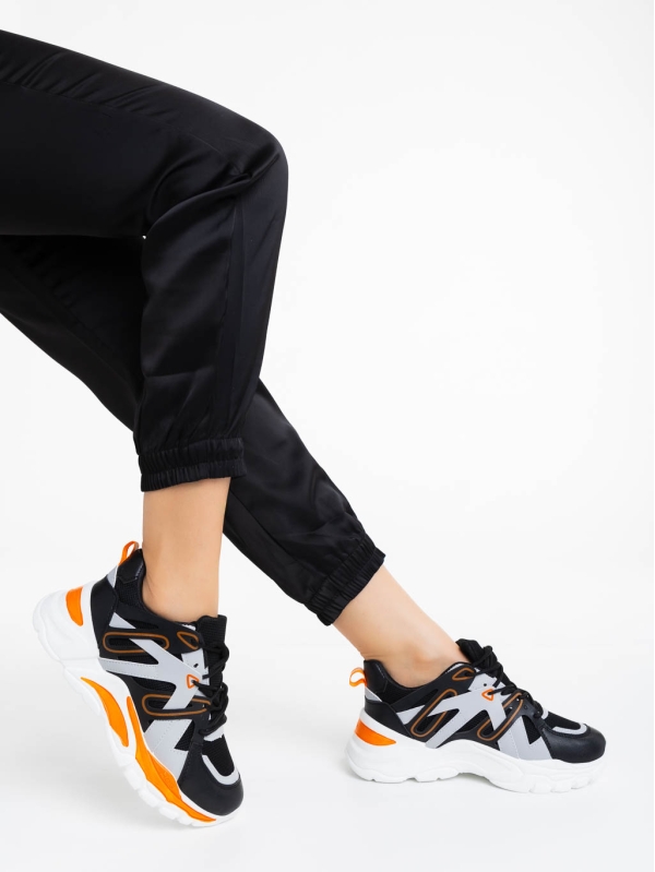 Pantofi sport dama negri din piele ecologica si material textil Gapo, 4 - Kalapod.net