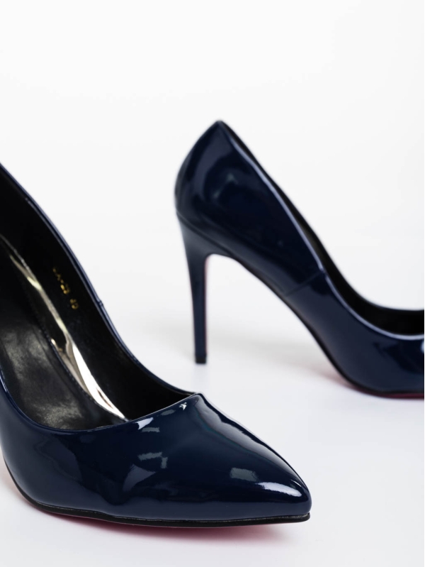 Pantofi dama albastri inchis cu toc din piele ecologica lacuita Sabiya, 6 - Kalapod.net