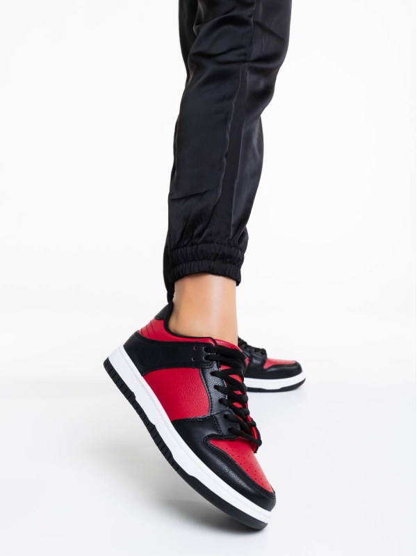 Pantofi sport dama rosii cu negru din piele ecologica Remmie, 2 - Kalapod.net