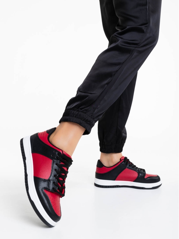 Pantofi sport dama rosii cu negru din piele ecologica Remmie, 3 - Kalapod.net