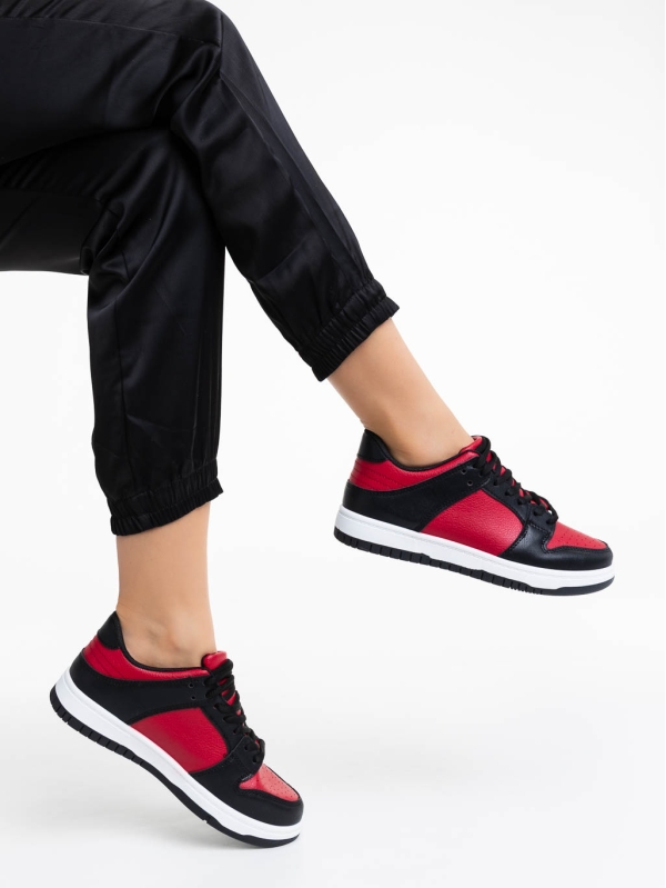 Pantofi sport dama rosii cu negru din piele ecologica Remmie, 4 - Kalapod.net