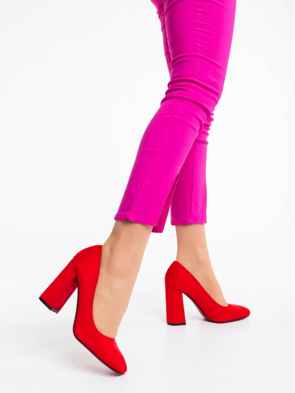 Pantofi dama rosii cu toc din material textil Orlina, 2 - Kalapod.net