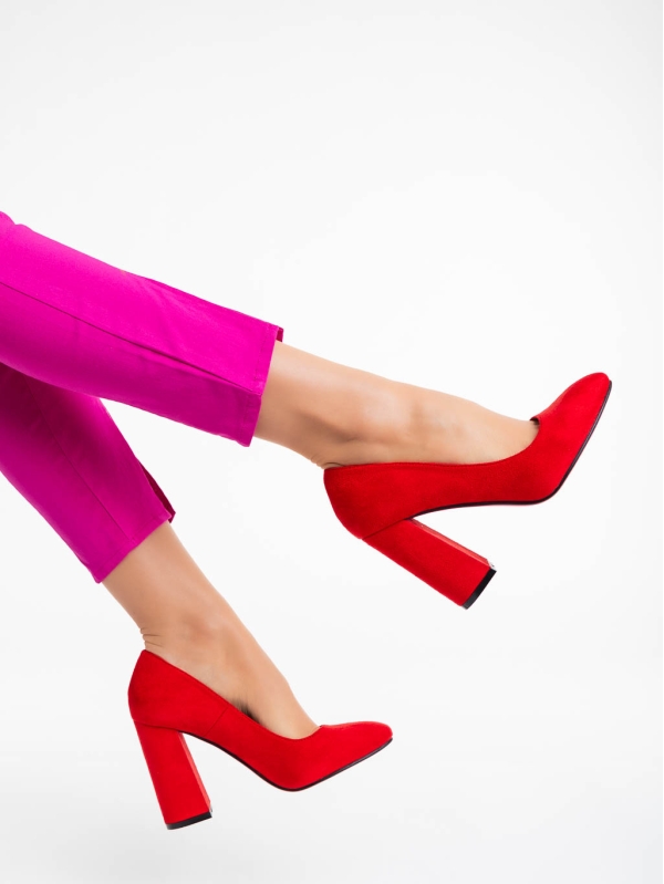 Pantofi dama rosii cu toc din material textil Orlina, 3 - Kalapod.net