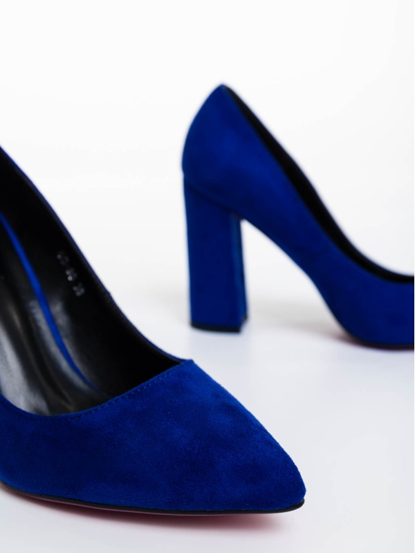 Pantofi dama albastri cu toc din material textil Tohura, 6 - Kalapod.net