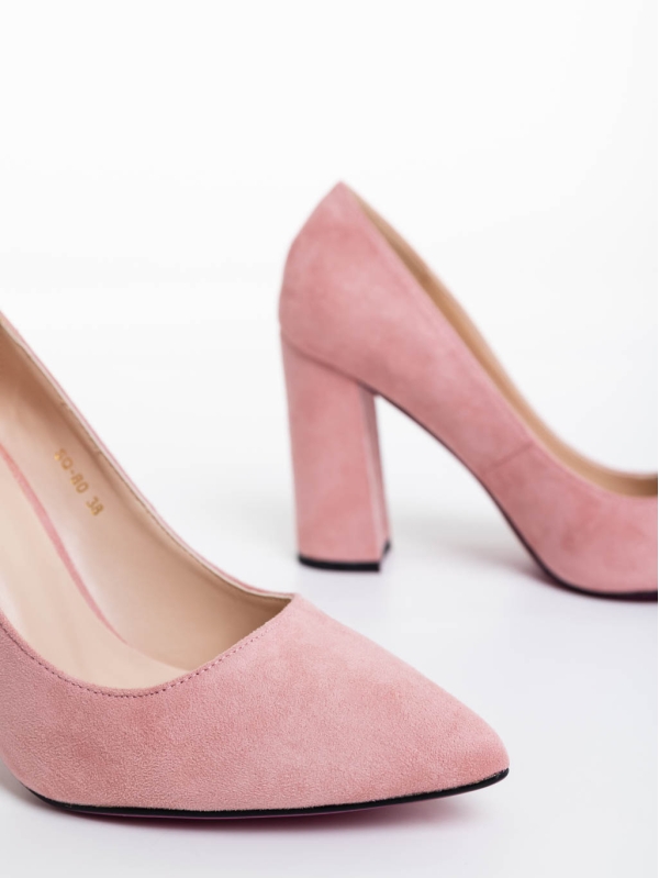 Pantofi dama roz cu toc din material textil Tohura, 6 - Kalapod.net