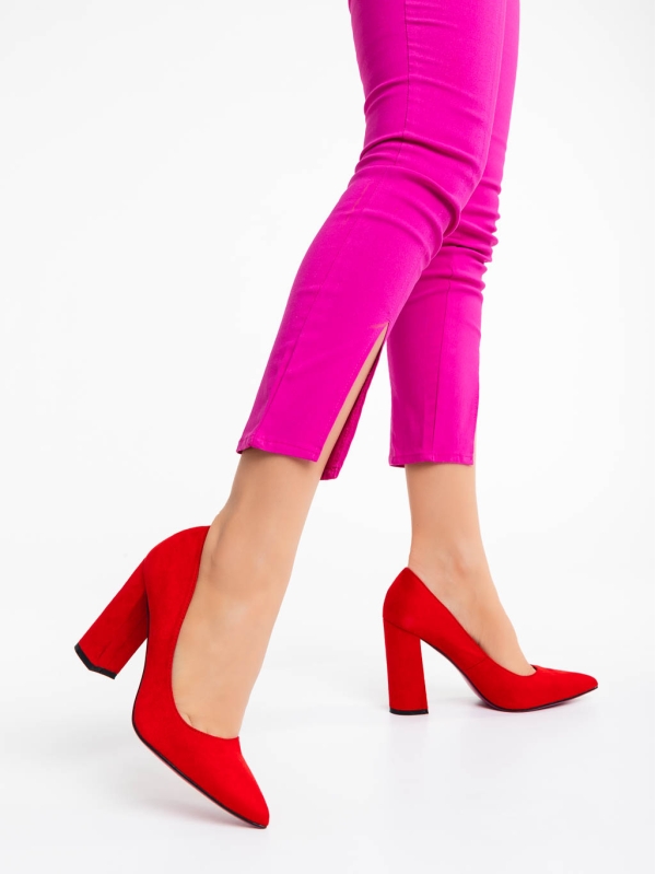 Pantofi dama rosii cu toc din material textil Tohura, 2 - Kalapod.net