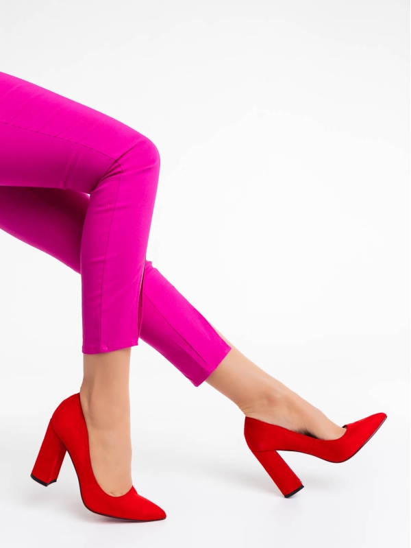Pantofi dama rosii cu toc din material textil Tohura, 3 - Kalapod.net