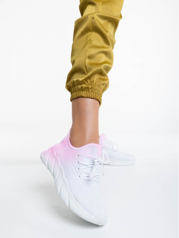 Pantofi sport dama albi cu roz din material textil Lienna, 2 - Kalapod.net