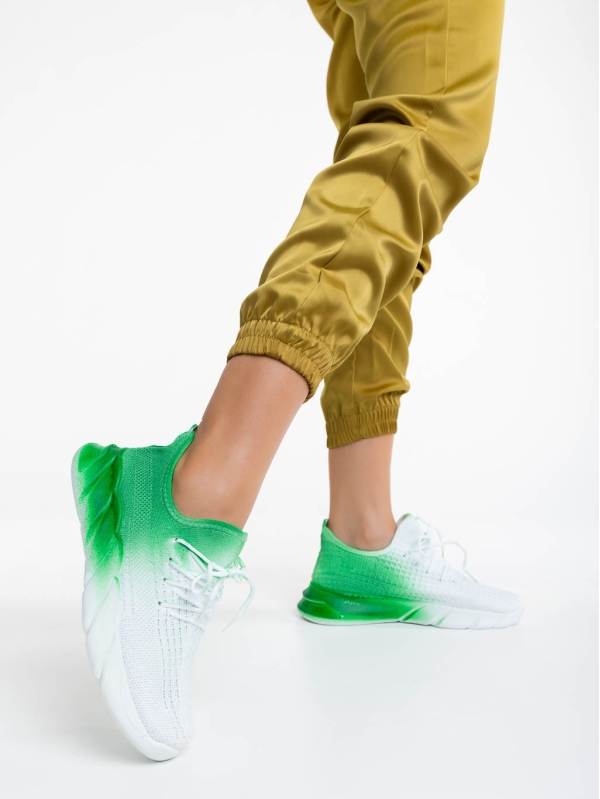 Pantofi sport dama albi cu verde din material textil Lienna, 3 - Kalapod.net