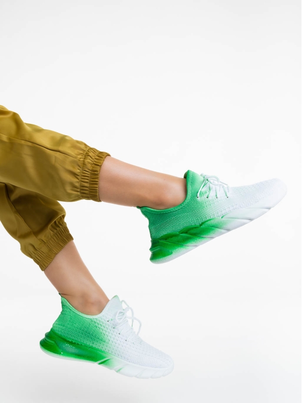 Pantofi sport dama albi cu verde din material textil Lienna, 4 - Kalapod.net