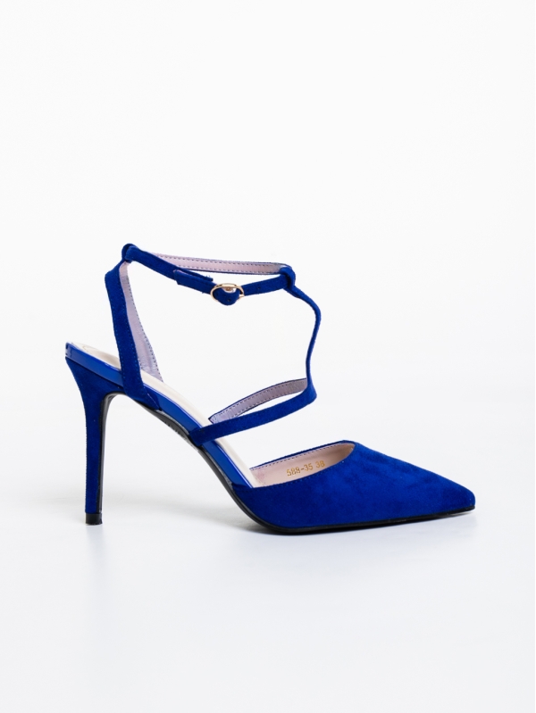 Pantofi dama albastri cu toc din material textil Caramela, 5 - Kalapod.net