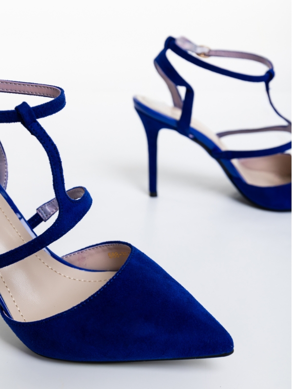 Pantofi dama albastri cu toc din material textil Caramela, 6 - Kalapod.net